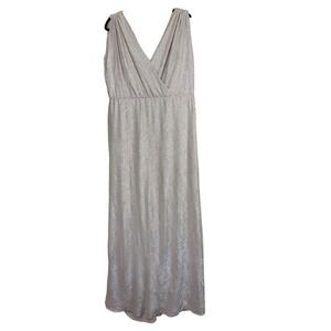 Jenny Yoo Metallic Champagne Surplice V-Neck Maxi Dress Formal Sleeveless 14